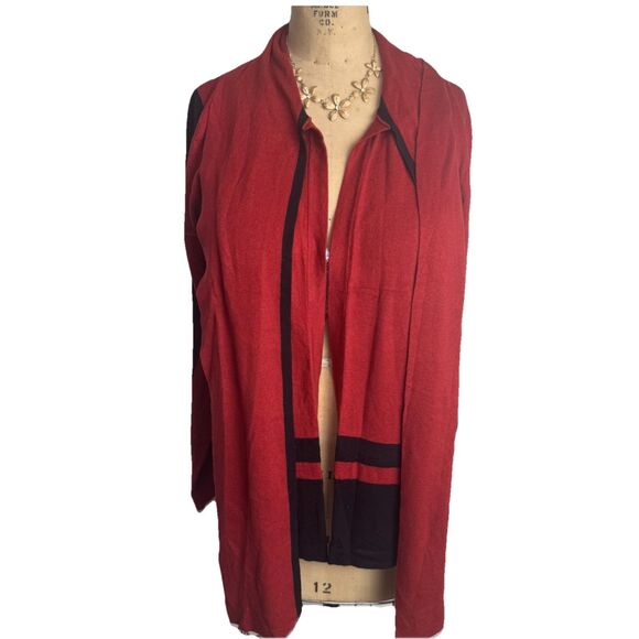 August Silk Open Knit Cardigan Sweater Black & Ginger w/ Attached Scarf Tie Sz M - Picture 2 of 8